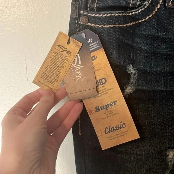 NWT Silver Jeans Co Suki Mid Rise Boot Cut Stretch Sequin Distressed Denim Sz 28 - Picture 6 of 14